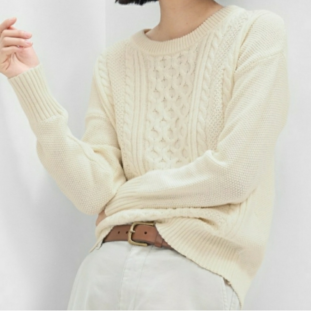 Gap Factory Cable Knit Crewneck Sweater- Ivory Cream Frost - Picture 6 of 6